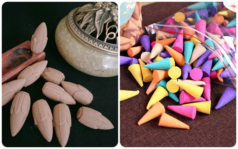 Comparing natural incense cones to incense cones containing chemicals.