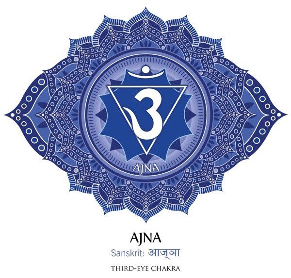 The symbol of the third eye chakra (Ajna) is an indigo blue lotus with two petals