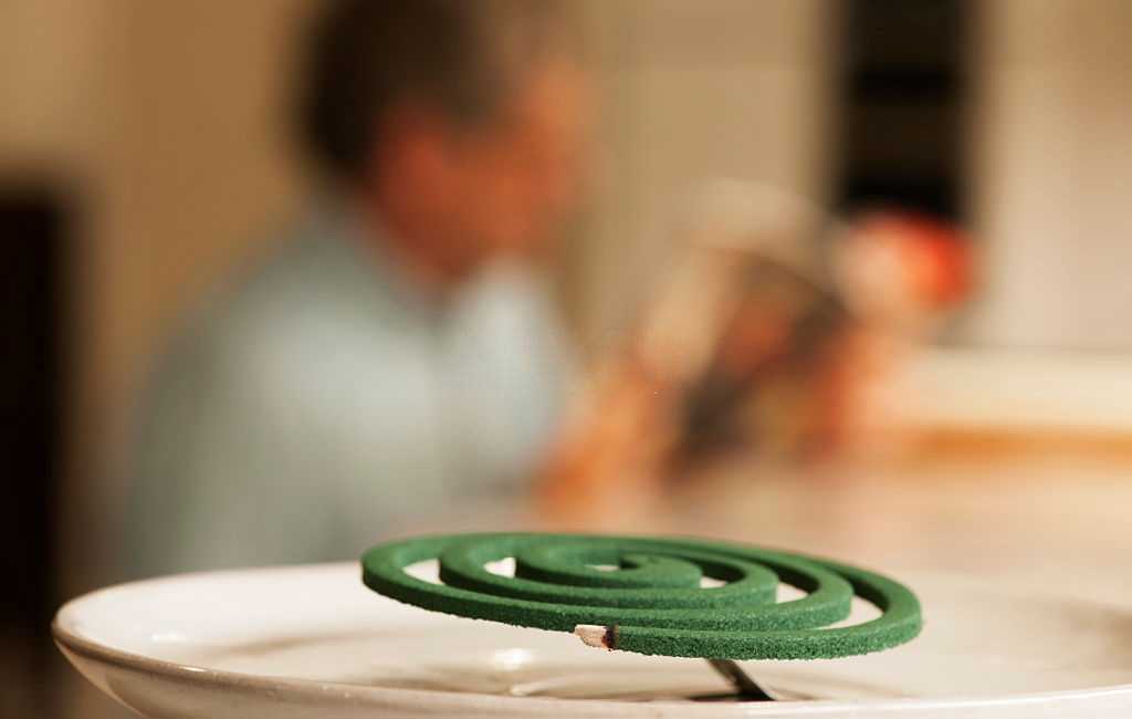Green tea incense helps as a mosquito repellent.